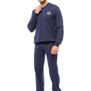 Minerva Πυζάμα Ανδρική V-neck Μακρυμάνικη με Μπάσκες και Παντελόνι με Μπάσκες art.70825 - Image 1