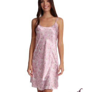 Lydia Creations Ηomewear Women s Nightgown Thin Strap Satin Floral art.23122