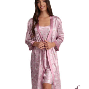 Lydia Creations Women s Satin Set Robe & Nightgown Thin Strap Floral art.23121