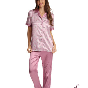 Lydia Creations Ηomewear Women s Button Down Short Sleeve Floral Pyzama Satin art.23120