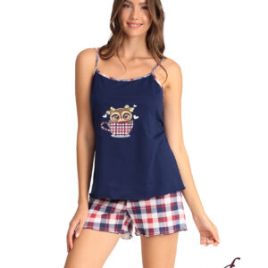 Lydia Creations Homewear Women s Pyzama Thin Strap Checkered Shorts art.23078