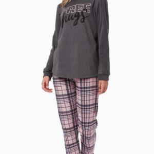 Minerva Πυζάμα Γυναικεία Fleece Top "FREE HUGS" Cotton Pants art.52041