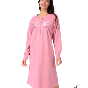 Lydia Creations Homewear Women s Nightgown Buttons Fouter Single Colour Midi Lydia Creations art.23506 - Image 1