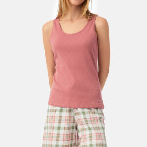 Minerva Women s Sleeveless Pyzama with Checkeres Bermuda Shorts POINTELLE art.52548 - Image 2