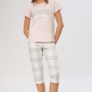 Minerva Women s Short Sleeve Capri Pajamas Checkered MONDAY art.53103 - Image 1